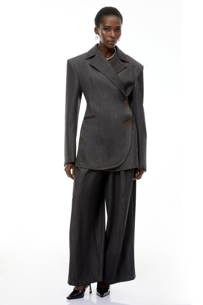 Annabelle Grey Asymmetrical Blazer & Trousers Set