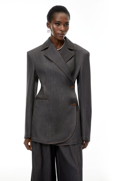 Annabelle Grey Asymmetrical Blazer & Trousers Set