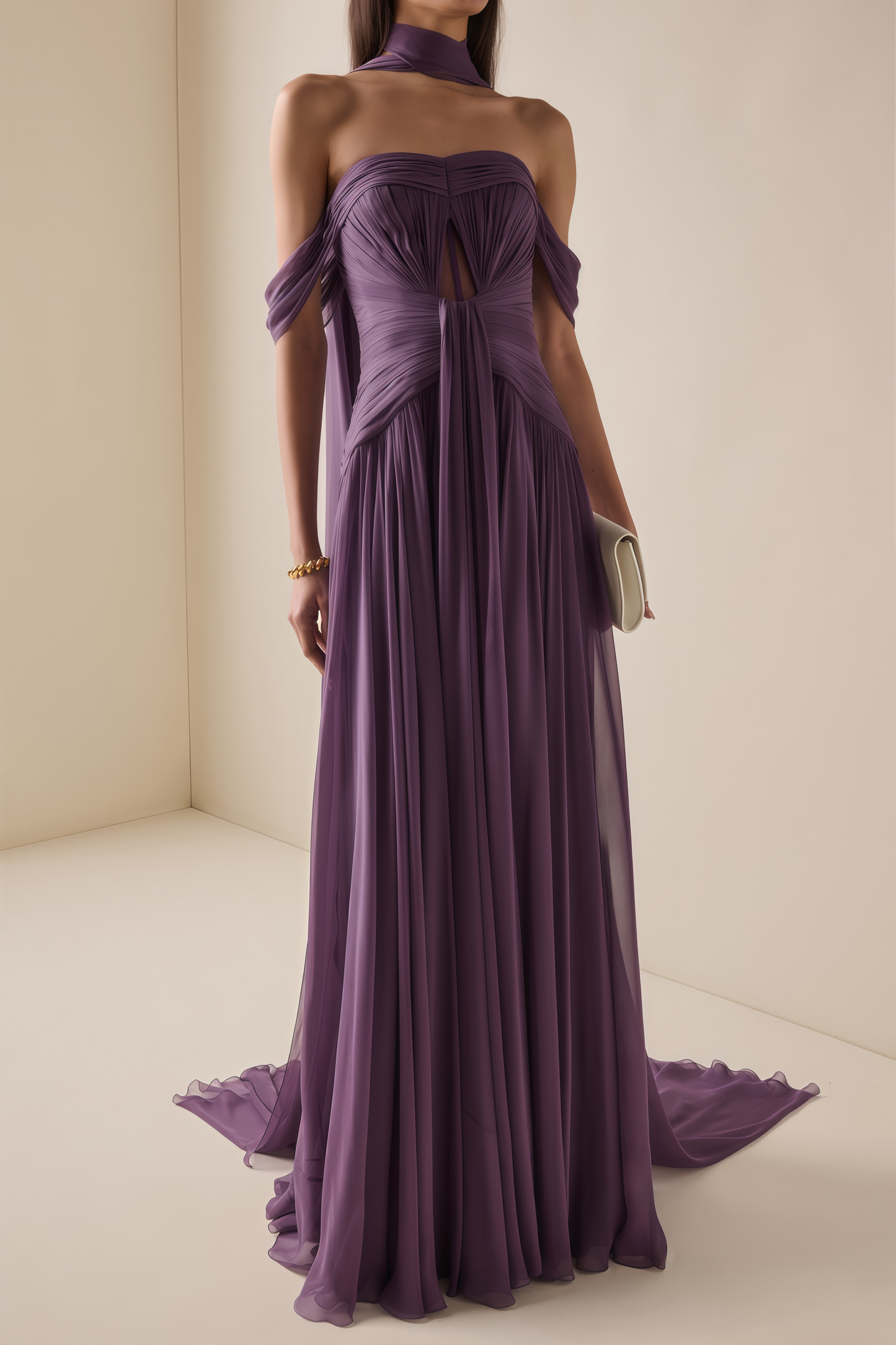 Annabelle Purple Off Shoulder Ruched Maxi Dress with Twist Front