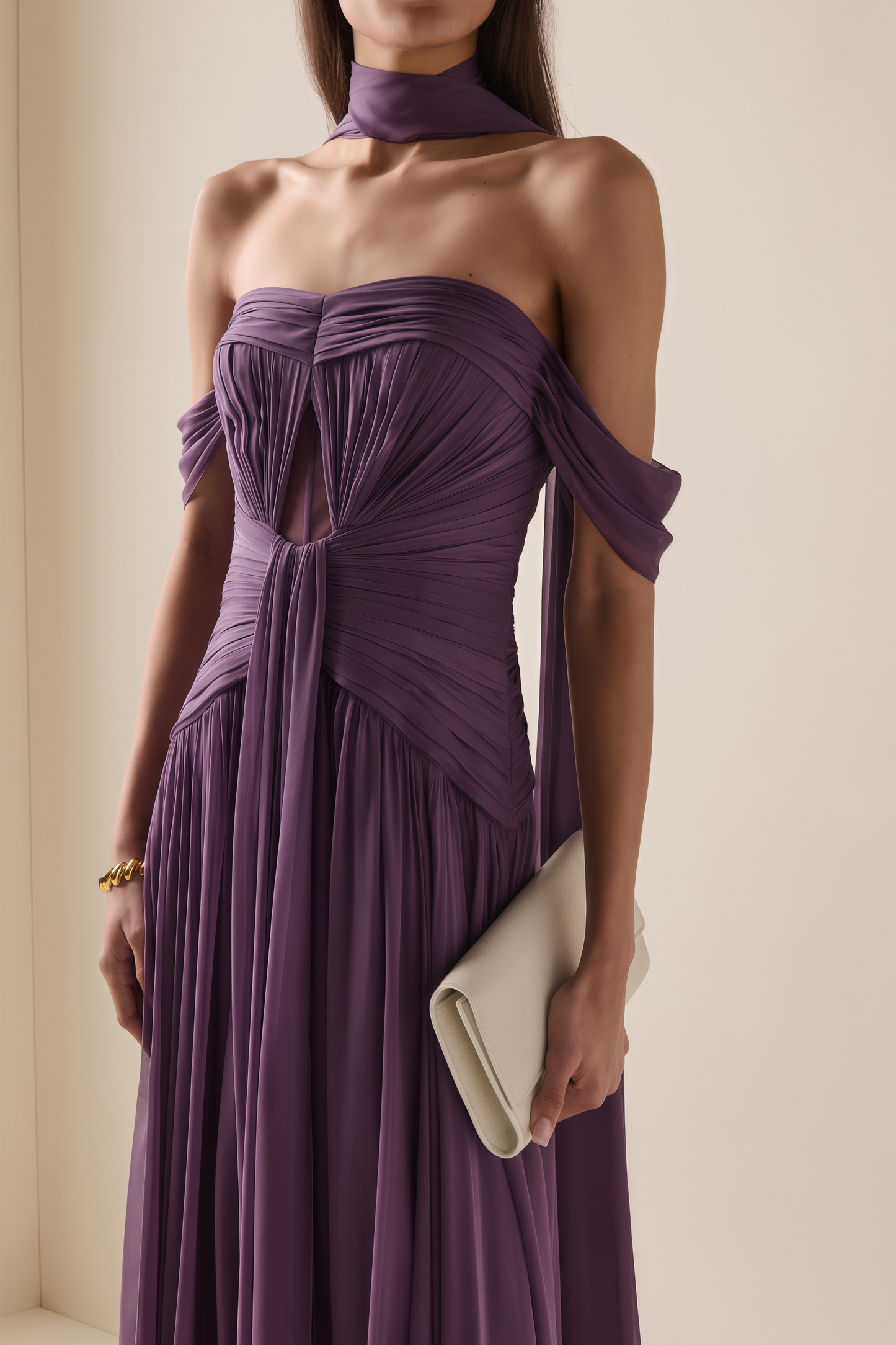 Annabelle Purple Off Shoulder Ruched Maxi Dress with Twist Front