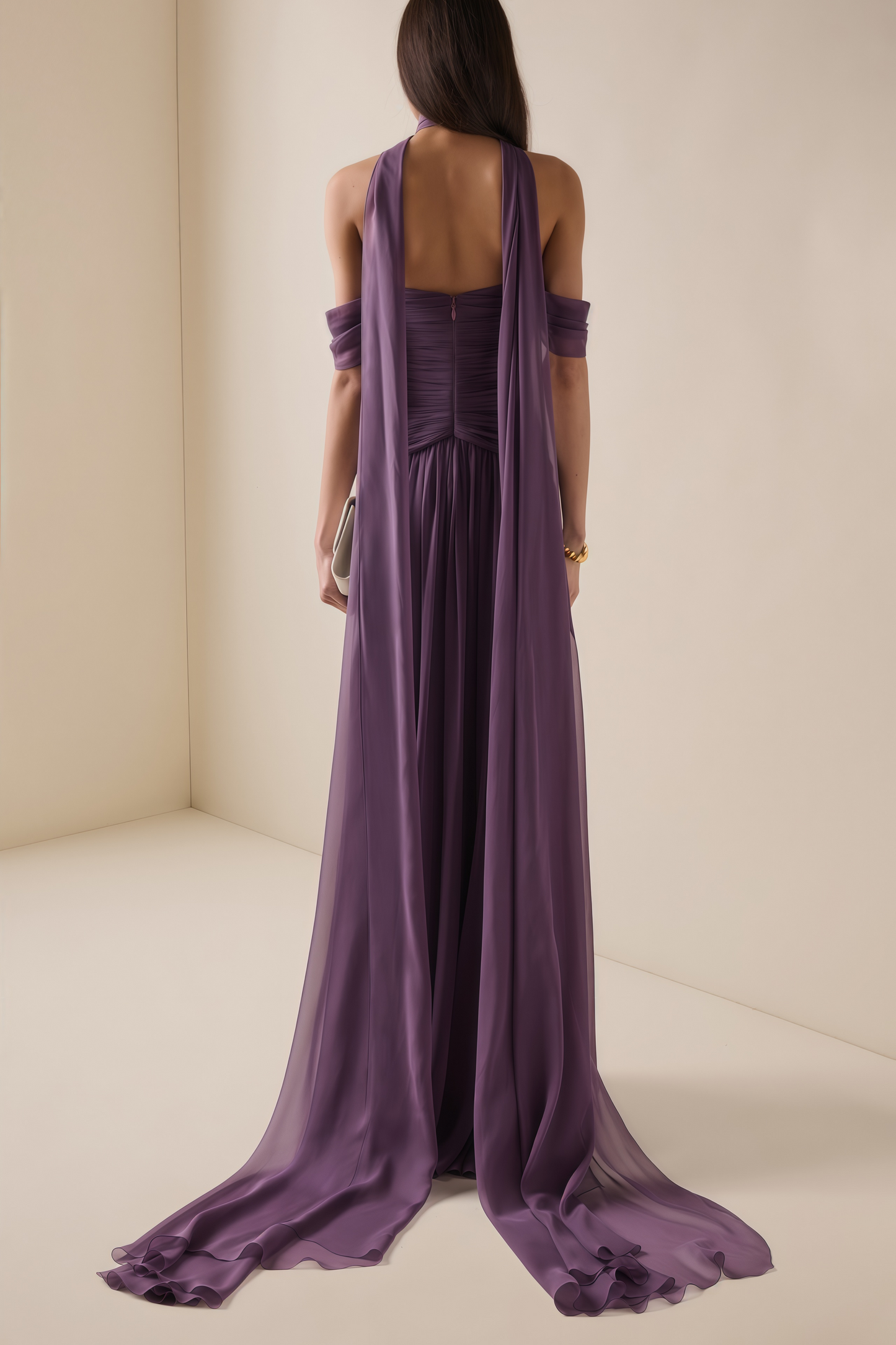 Annabelle Purple Off Shoulder Ruched Maxi Dress with Twist Front