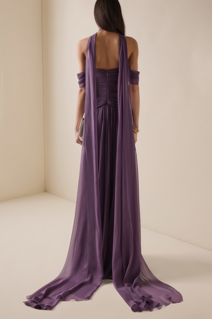 Annabelle Purple Off Shoulder Ruched Maxi Dress with Twist Front