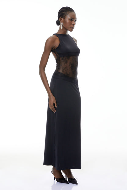 Annemarie Black Lace Panel Stretch Maxi Dress