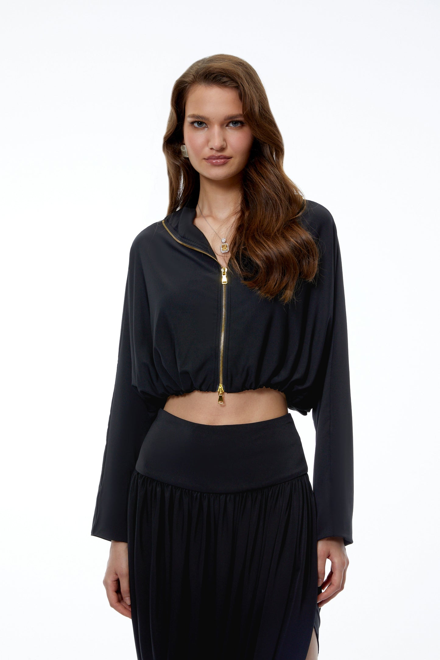 Annette Black Jacket & Asymmetrical Pleated Skirt Set
