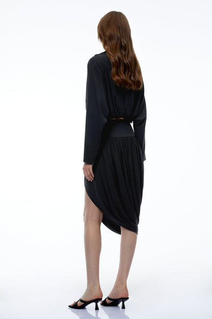 Annette Black Jacket & Asymmetrical Pleated Skirt Set