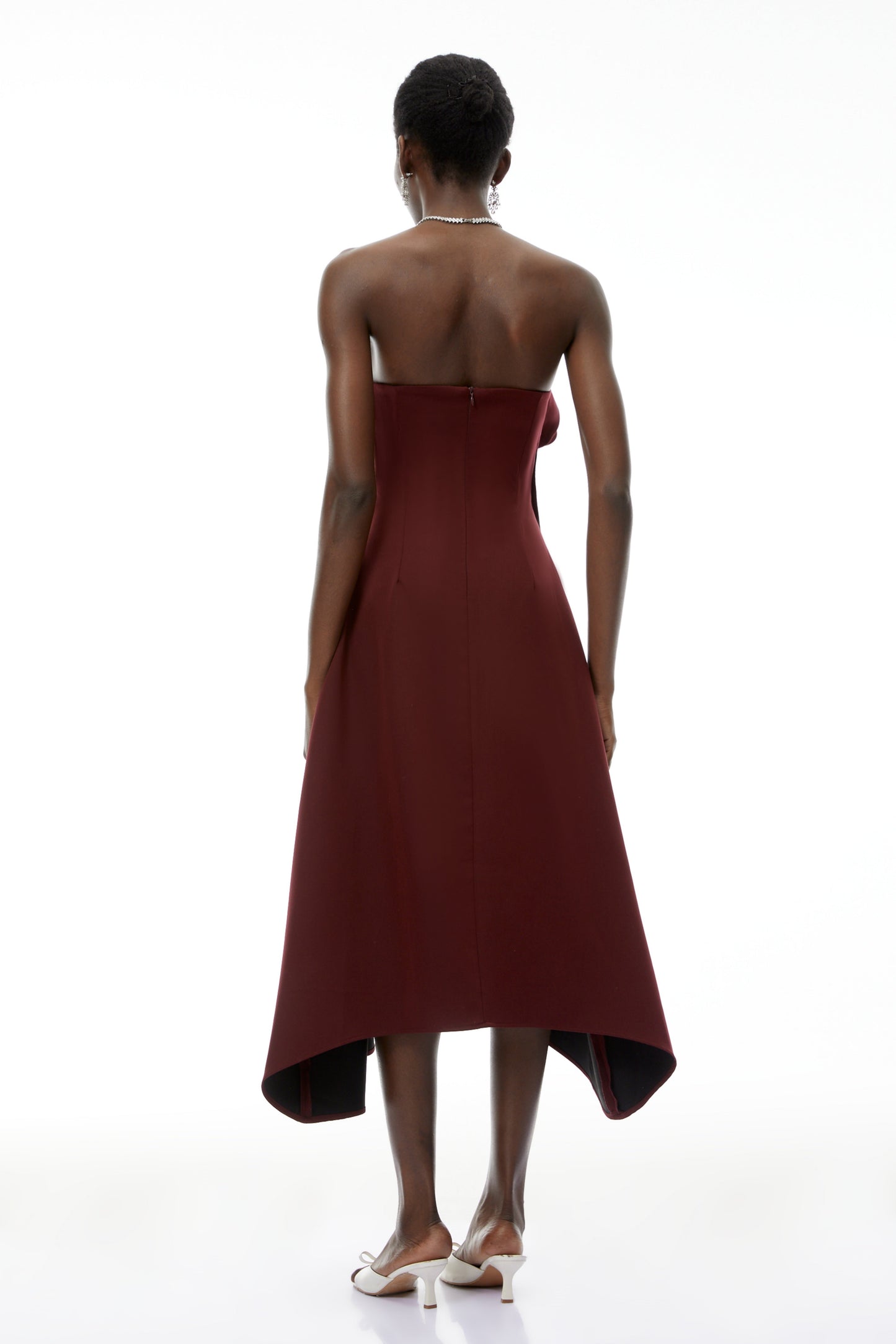 Annika Burgundy 3D Petal Ruched Midi Dress