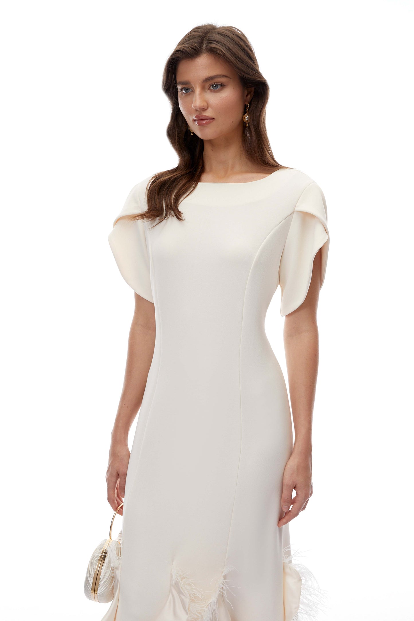 Annika White Ruffled Maxi Dress with Feather Trim
