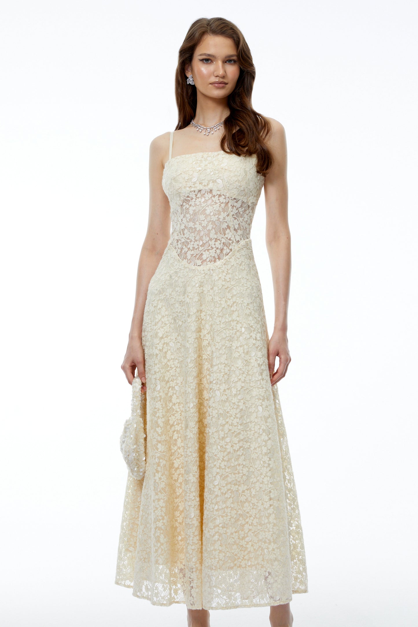 Anouk Cream Sleeveless Maxi Dress with Lace Panels
