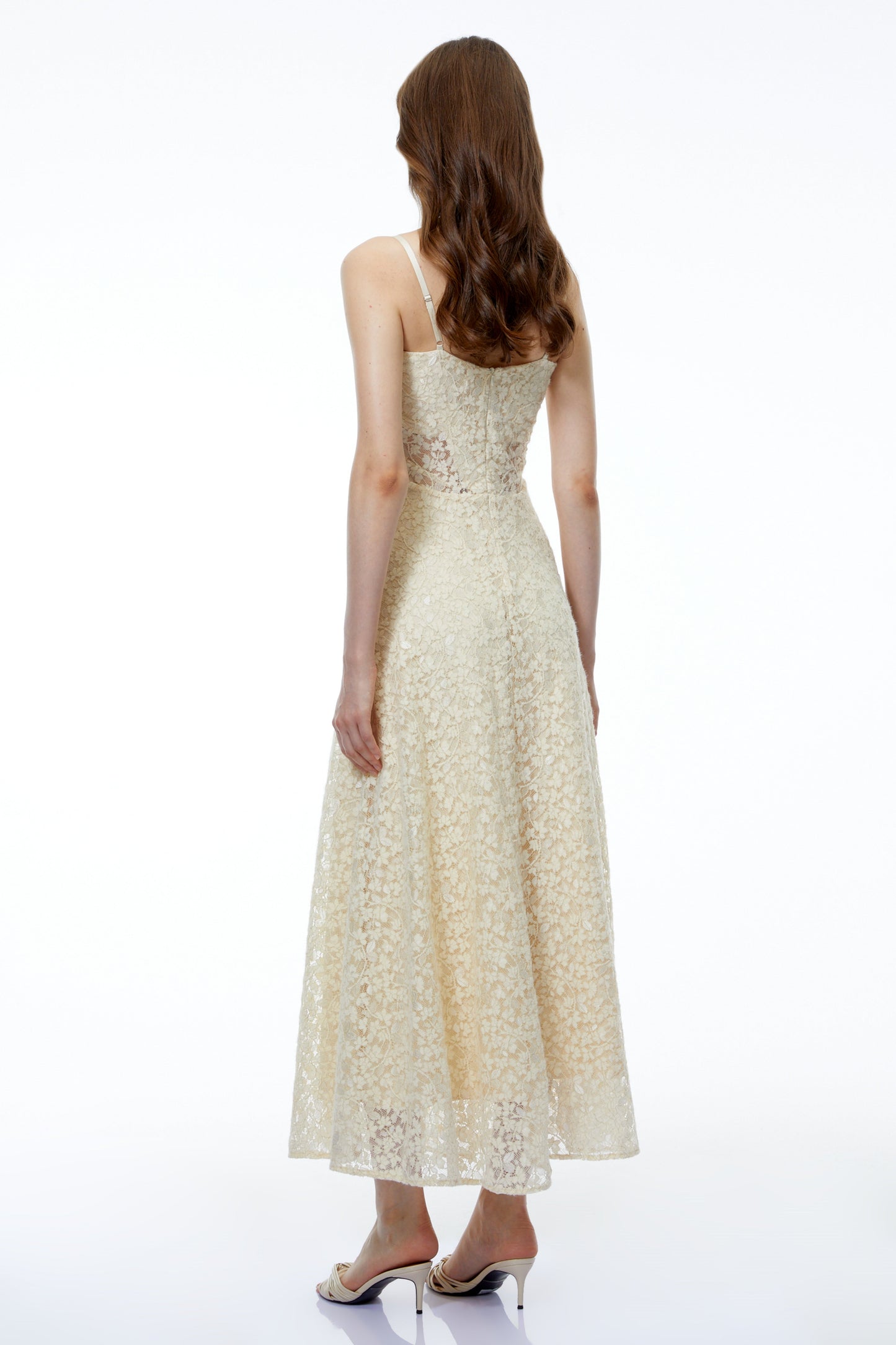 Anouk Cream Sleeveless Maxi Dress with Lace Panels