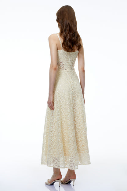 Anouk Cream Sleeveless Maxi Dress with Lace Panels