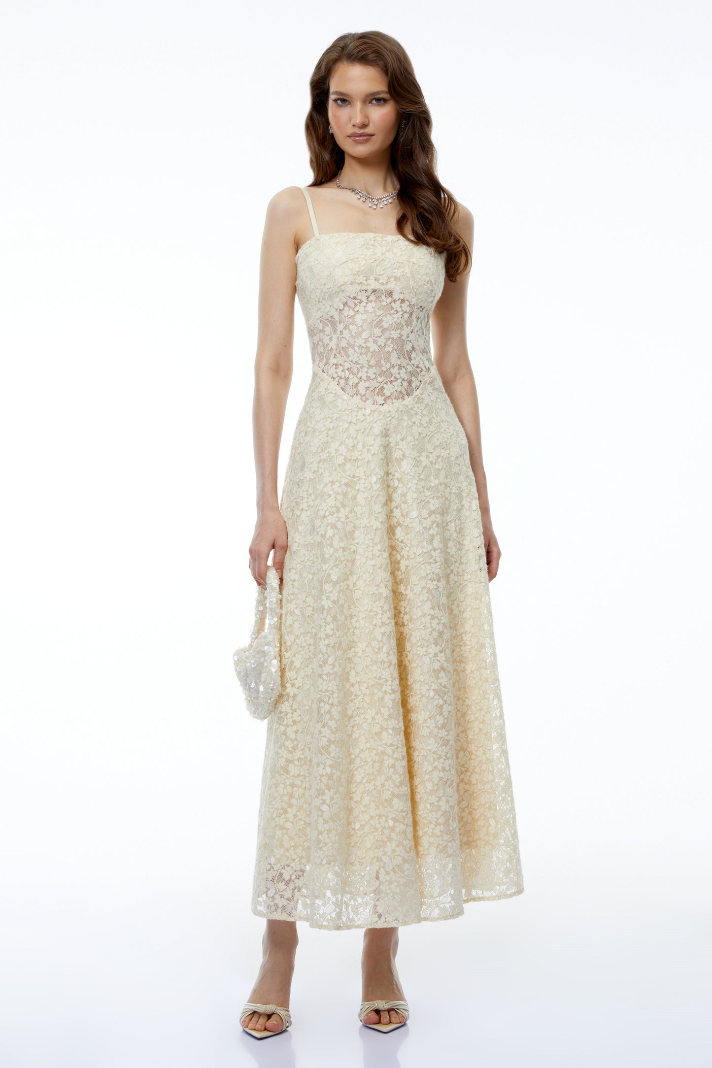 Anouk Cream Sleeveless Maxi Dress with Lace Panels