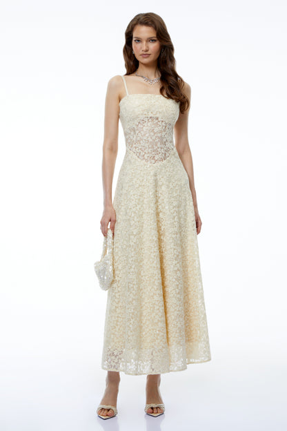 Anouk Cream Sleeveless Maxi Dress with Lace Panels