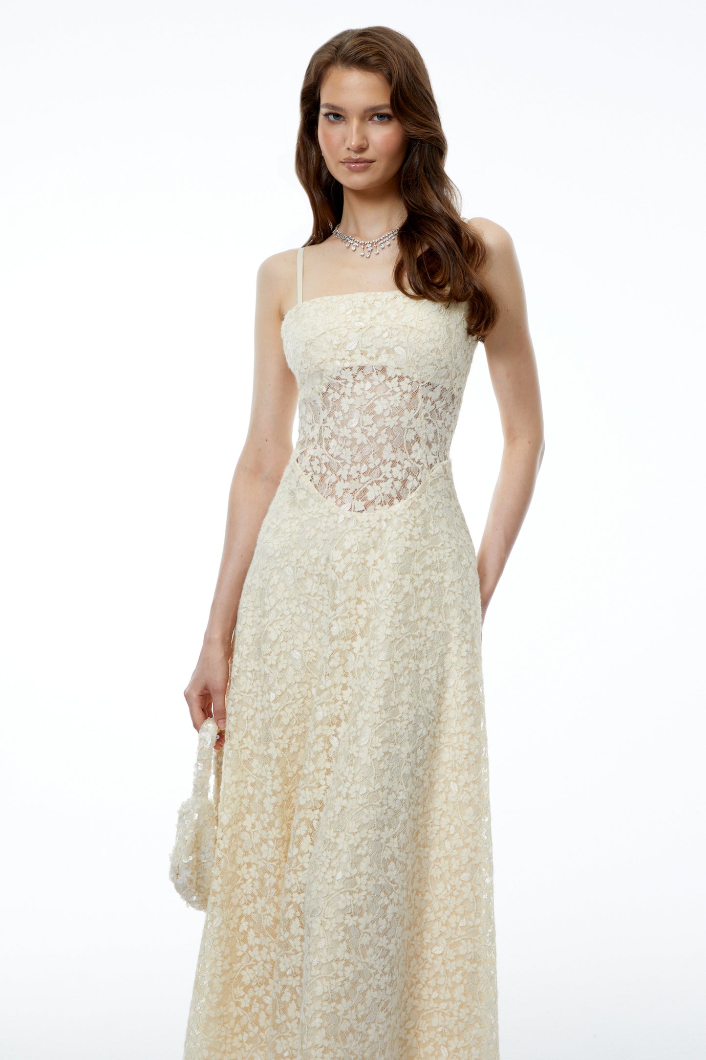 Anouk Cream Sleeveless Maxi Dress with Lace Panels