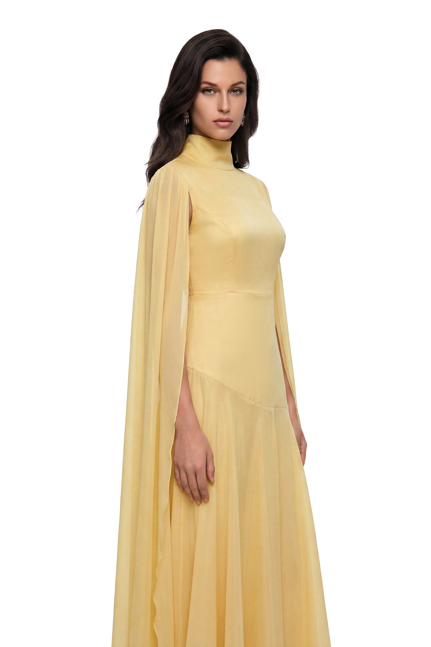 Antiope Yellow Mock Neck Cape Maxi Dress