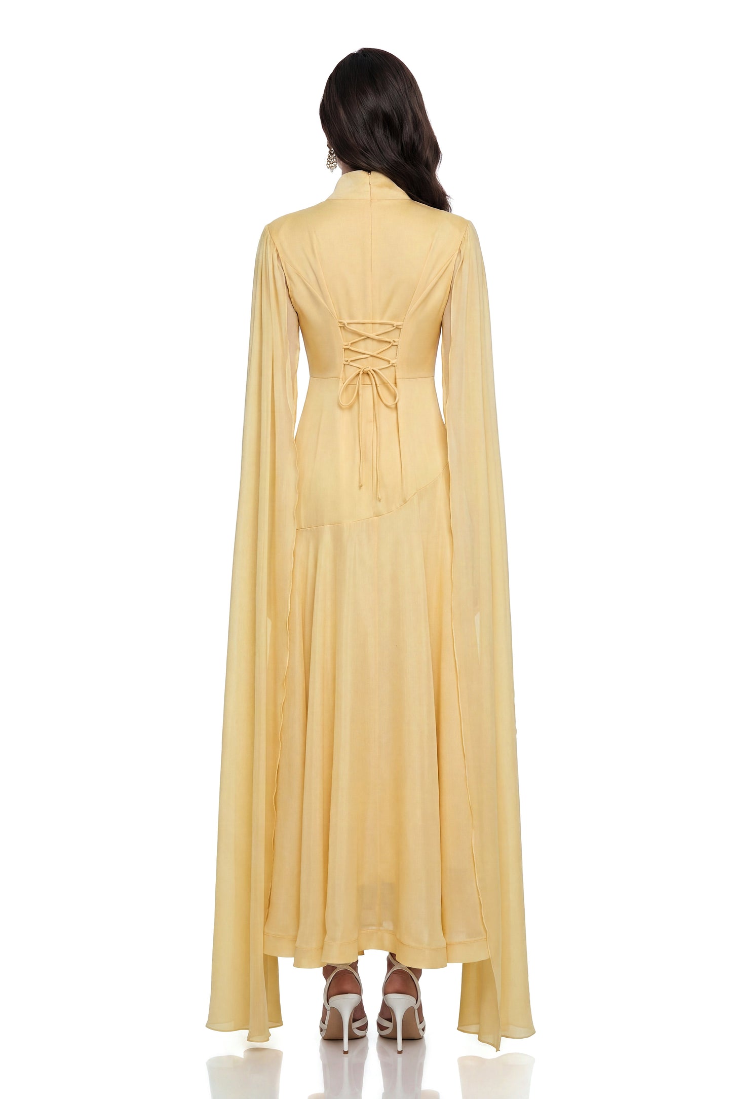Antiope Yellow Mock Neck Cape Maxi Dress
