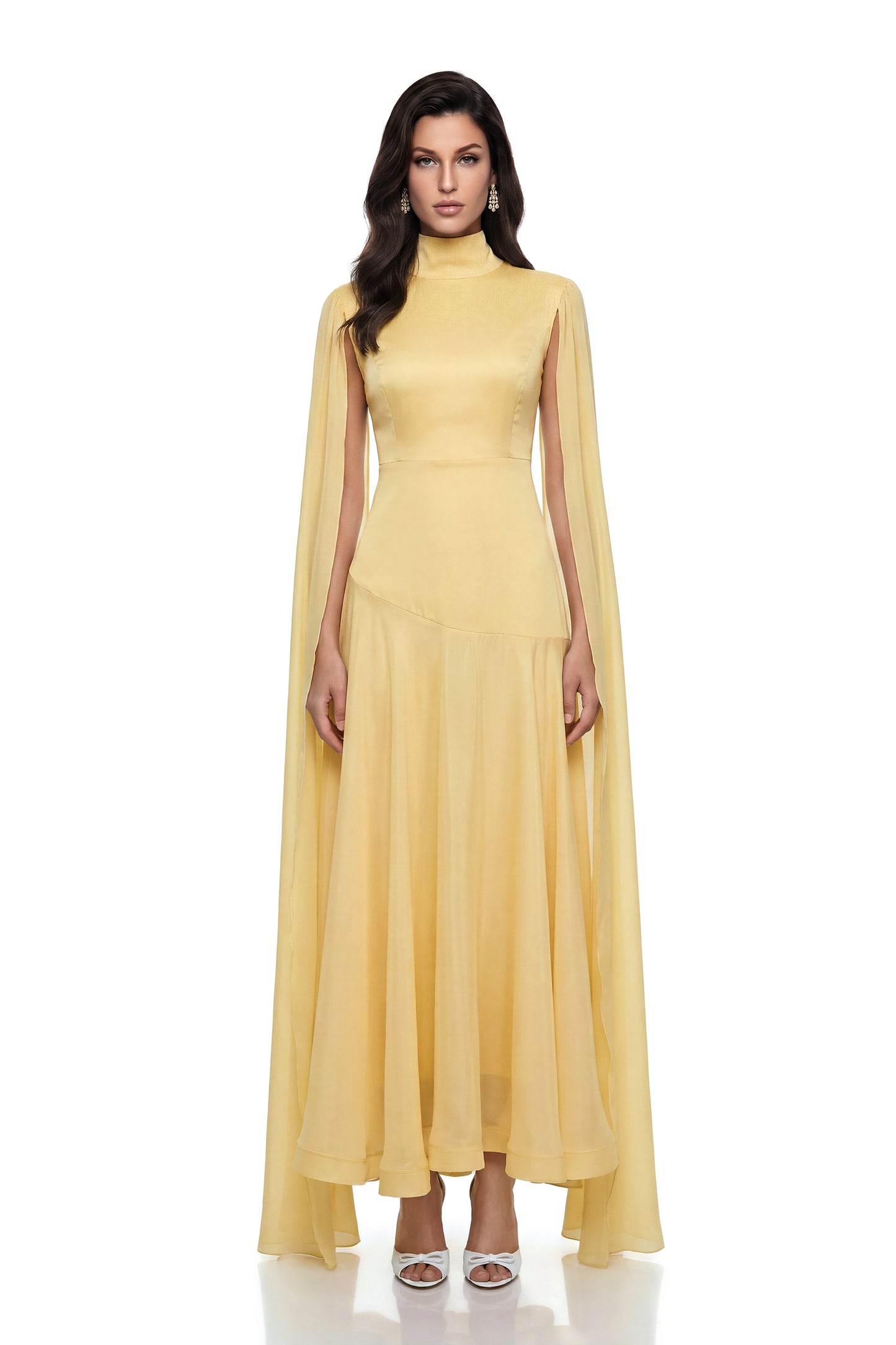 Antiope Yellow Mock Neck Cape Maxi Dress