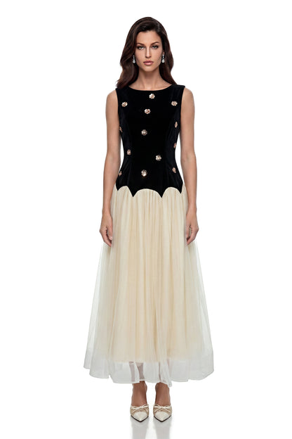 Anuket Black Color Block Embellishment Maxi Dress