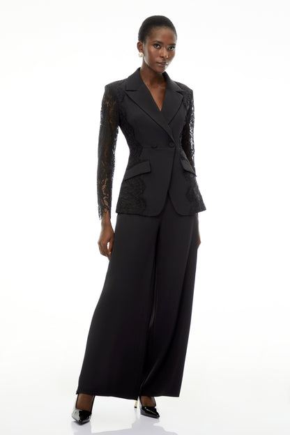 Arabella Black Long Sleeve Lace Blazer & Trouser Set