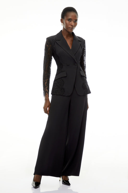 Arabella Black Long Sleeve Lace Blazer & Trouser Set