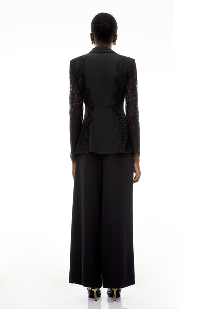 Arabella Black Long Sleeve Lace Blazer & Trouser Set