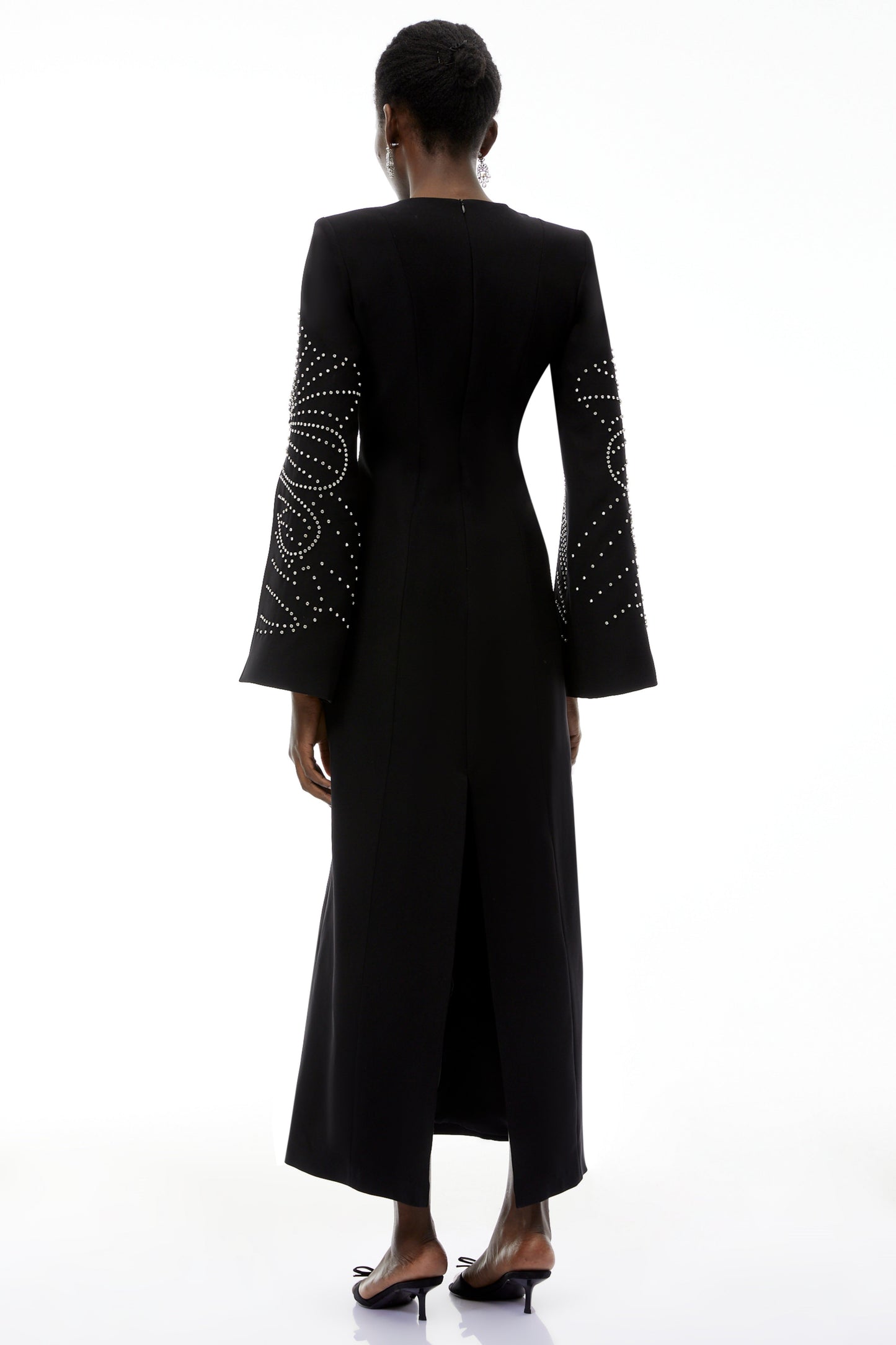 Arabella Black Slit Sleeve Maxi Dress with Embellishment