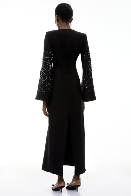 Arabella Black Slit Sleeve Maxi Dress with Embellishment