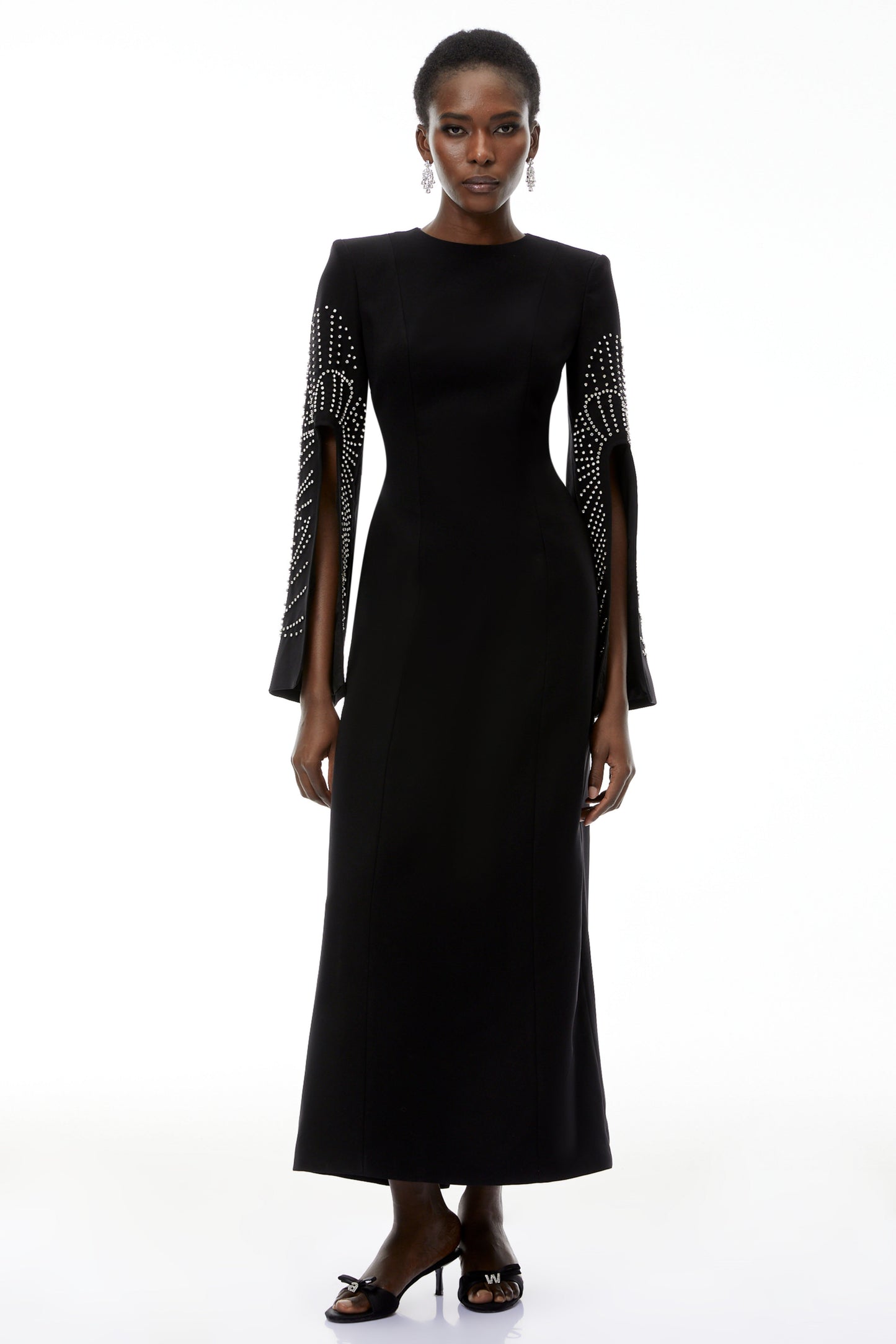 Arabella Black Slit Sleeve Maxi Dress with Embellishment