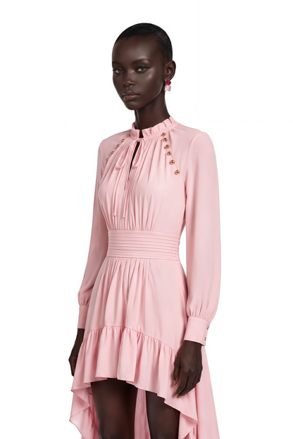 Arabella Pink Ruffled Asymmetrical Maxi Dress