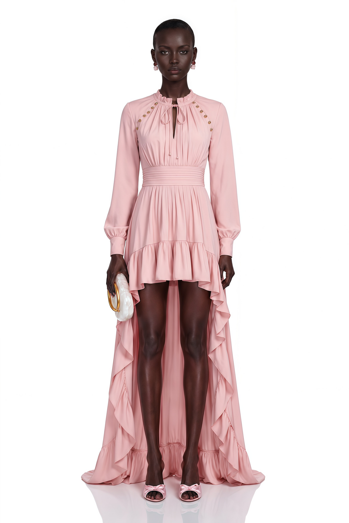 Arabella Pink Ruffled Asymmetrical Maxi Dress