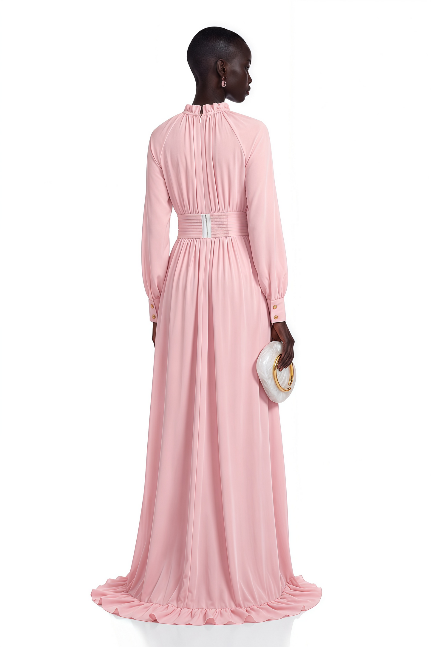 Arabella Pink Ruffled Asymmetrical Maxi Dress