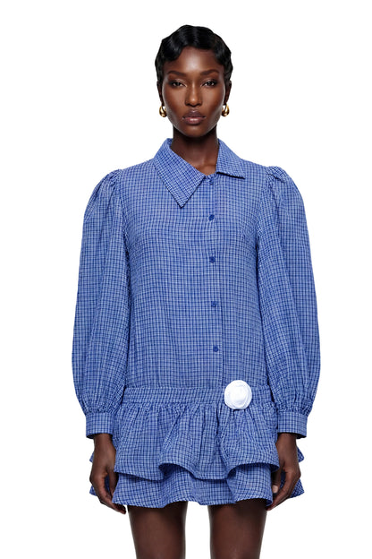 Arielle Blue Blouse with 3D Petals