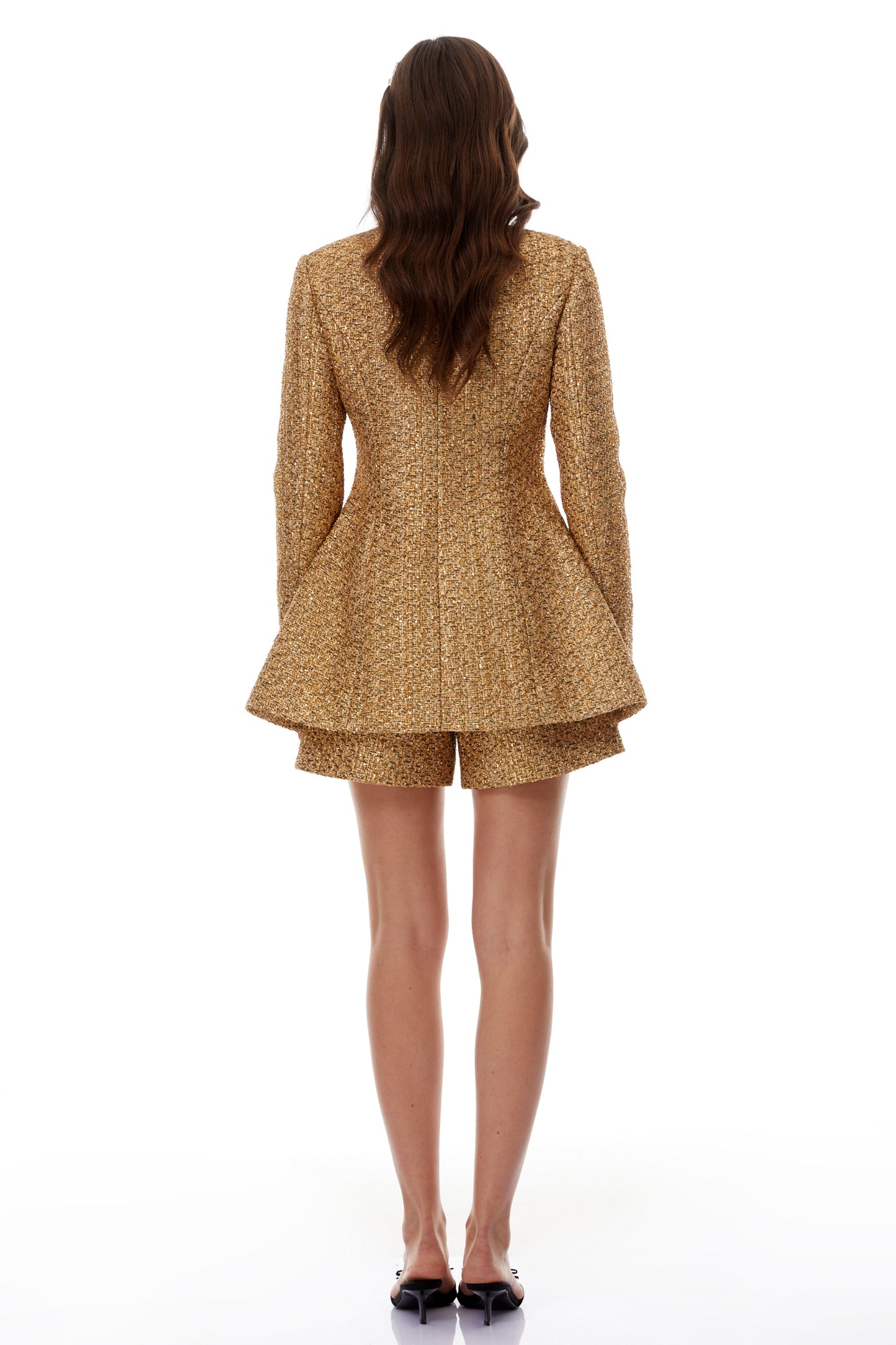 Arna Gold Tweed Mini Blazer Dress & Shorts Set
