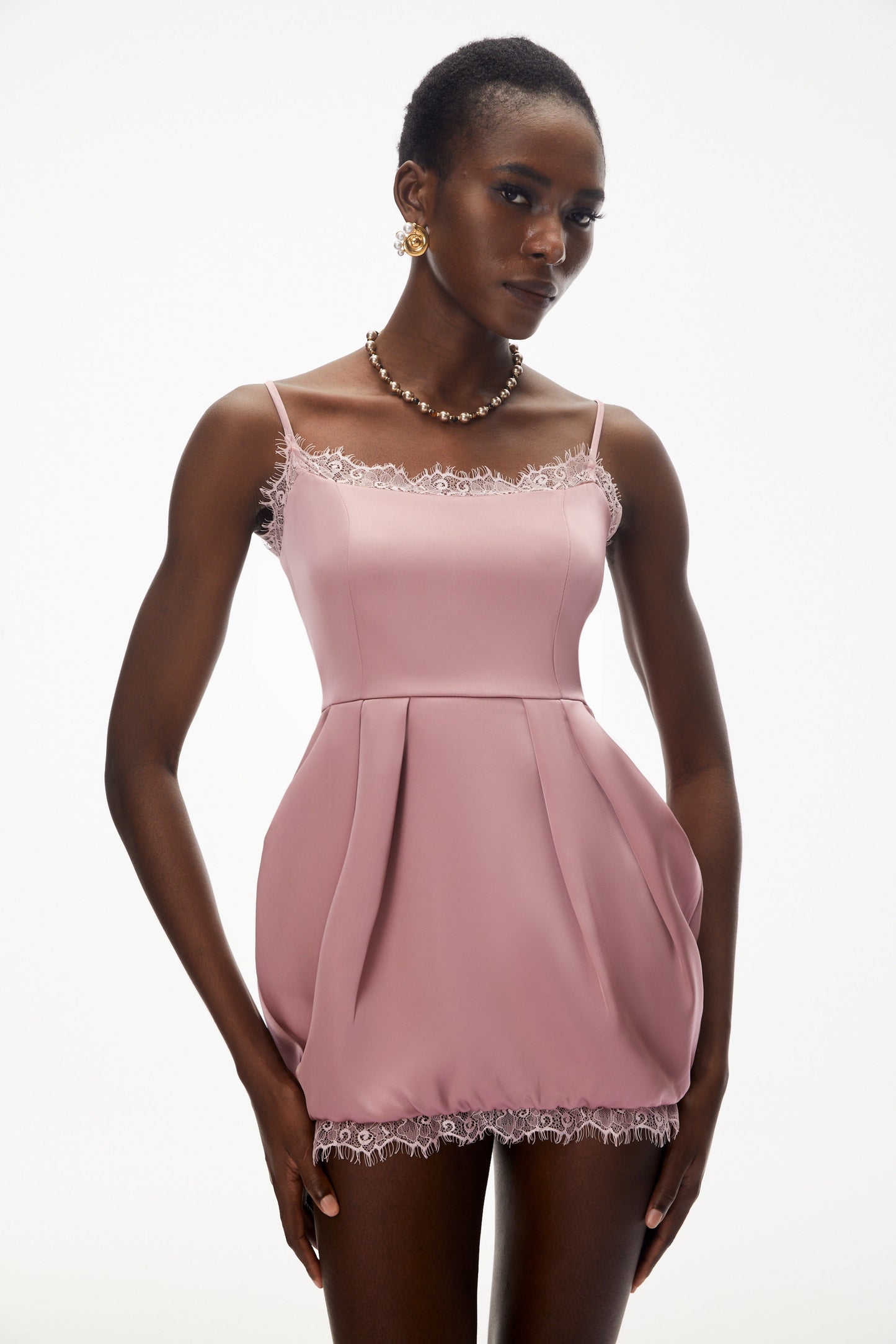 Aroha Pink Lace Trim Mini Dress
