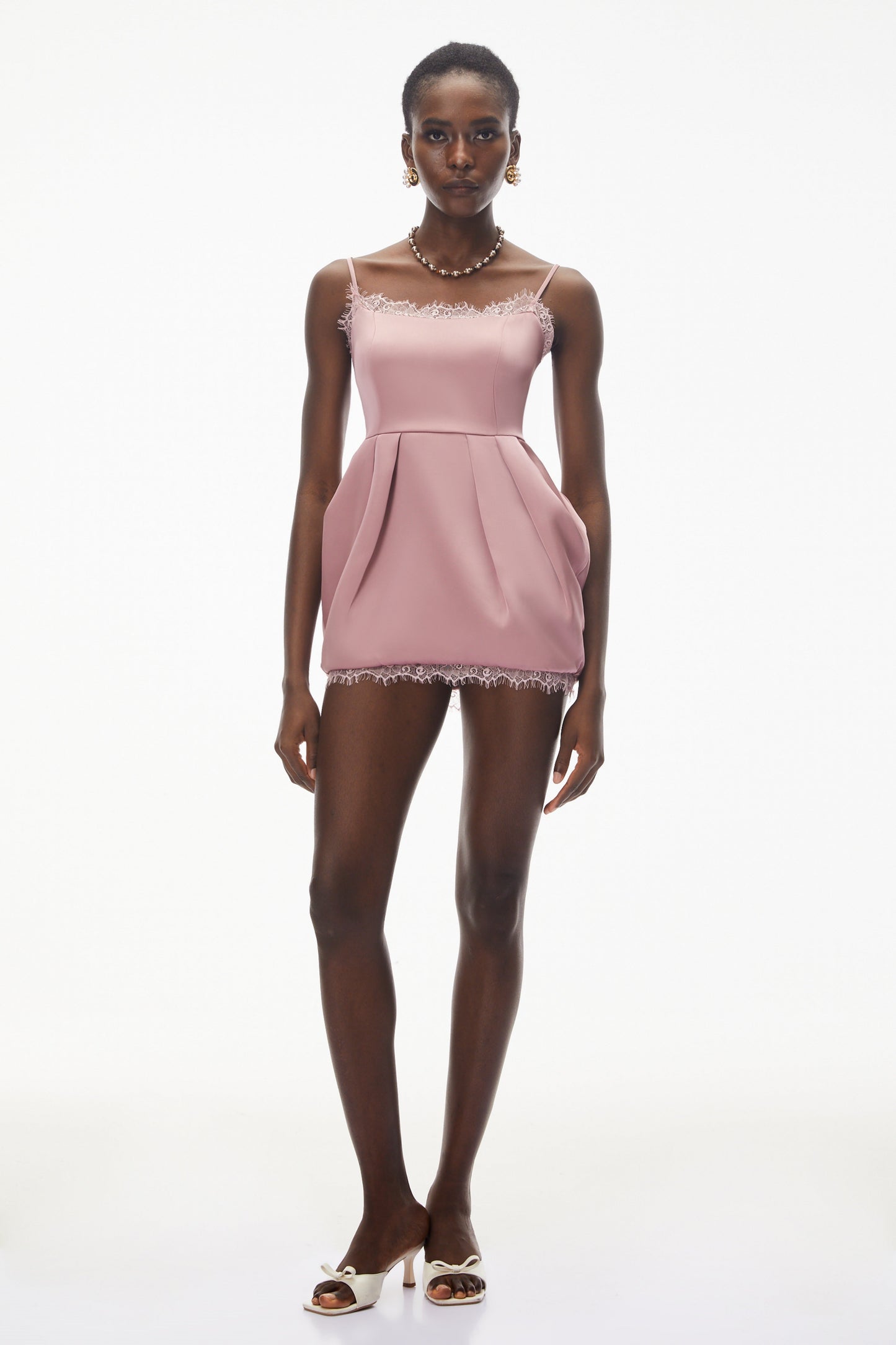 Aroha Pink Lace Trim Mini Dress