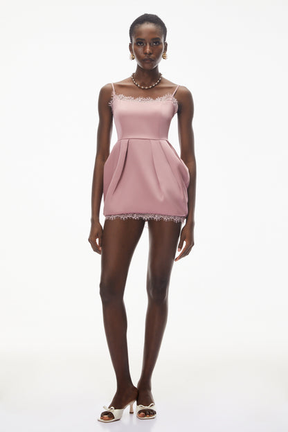 Aroha Pink Lace Trim Mini Dress