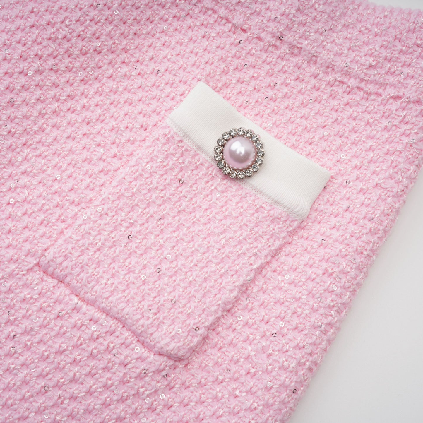 Ásdís Pink Sequined Knit Cardigan & Skirt Set