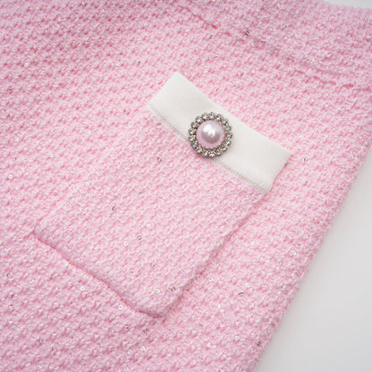 Ásdís Pink Sequined Knit Cardigan & Skirt Set