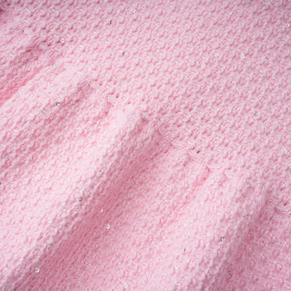 Ásdís Pink Sequined Knit Cardigan & Skirt Set