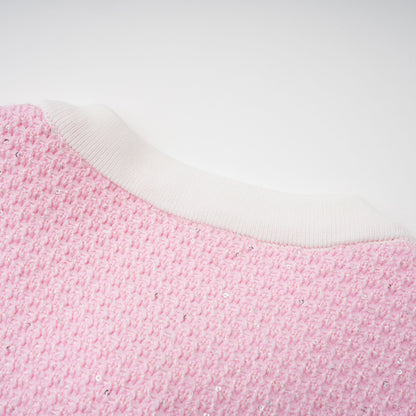 Ásdís Pink Sequined Knit Cardigan & Skirt Set