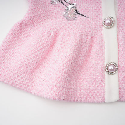 Ásdís Pink Sequined Knit Cardigan & Skirt Set