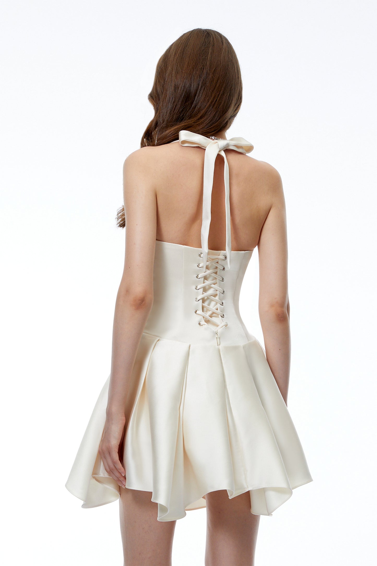 Ata White Halterneck Ruffled Mini Dress