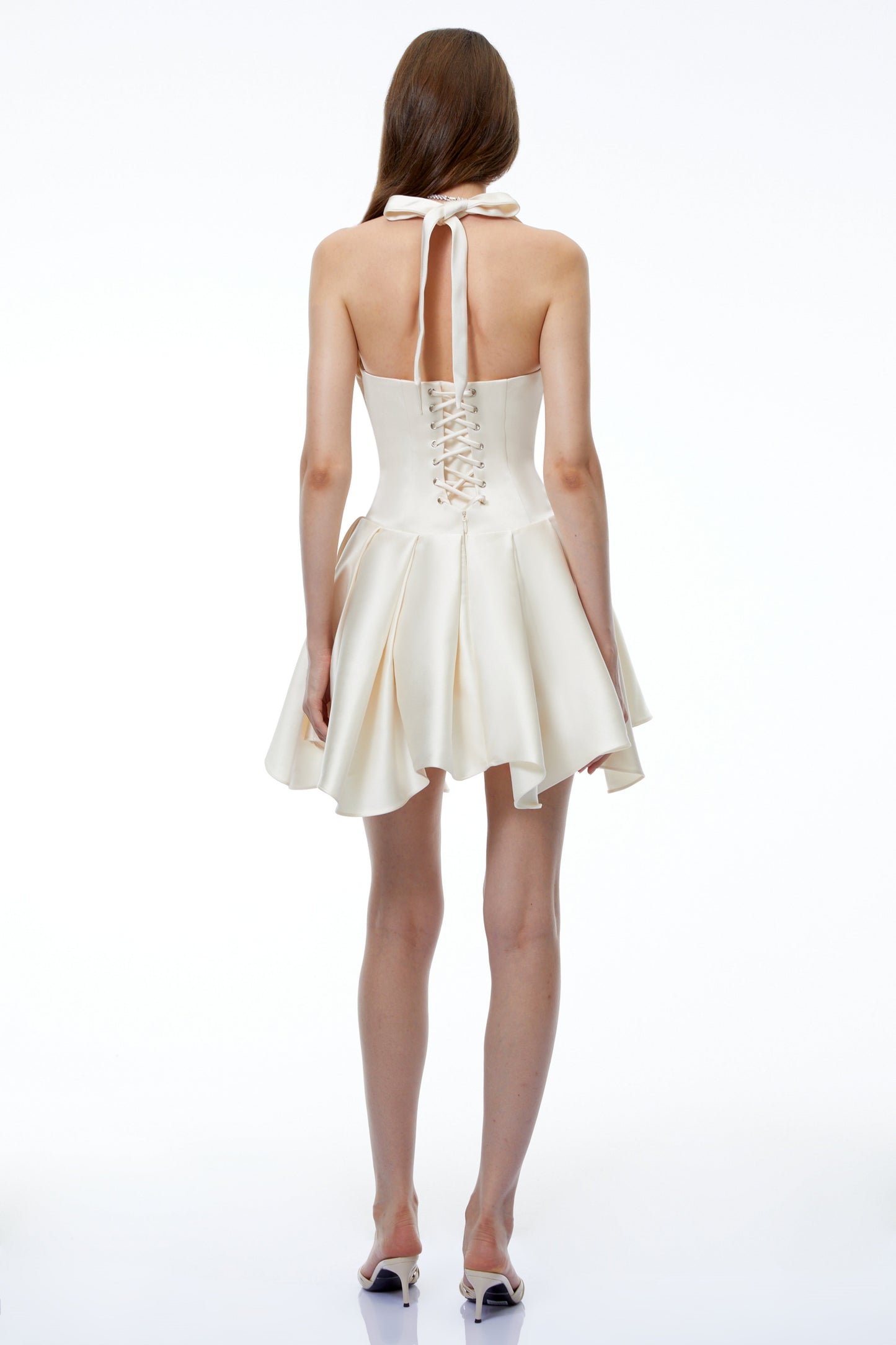 Ata White Halterneck Ruffled Mini Dress