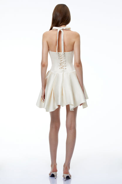 Ata White Halterneck Ruffled Mini Dress