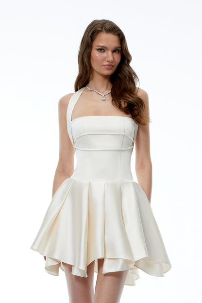 Ata White Halterneck Ruffled Mini Dress