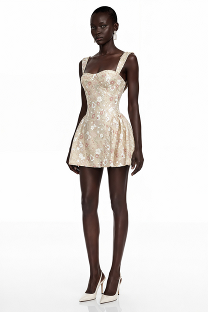 Ateretia Pink Floral Print Sequin Mini Dress