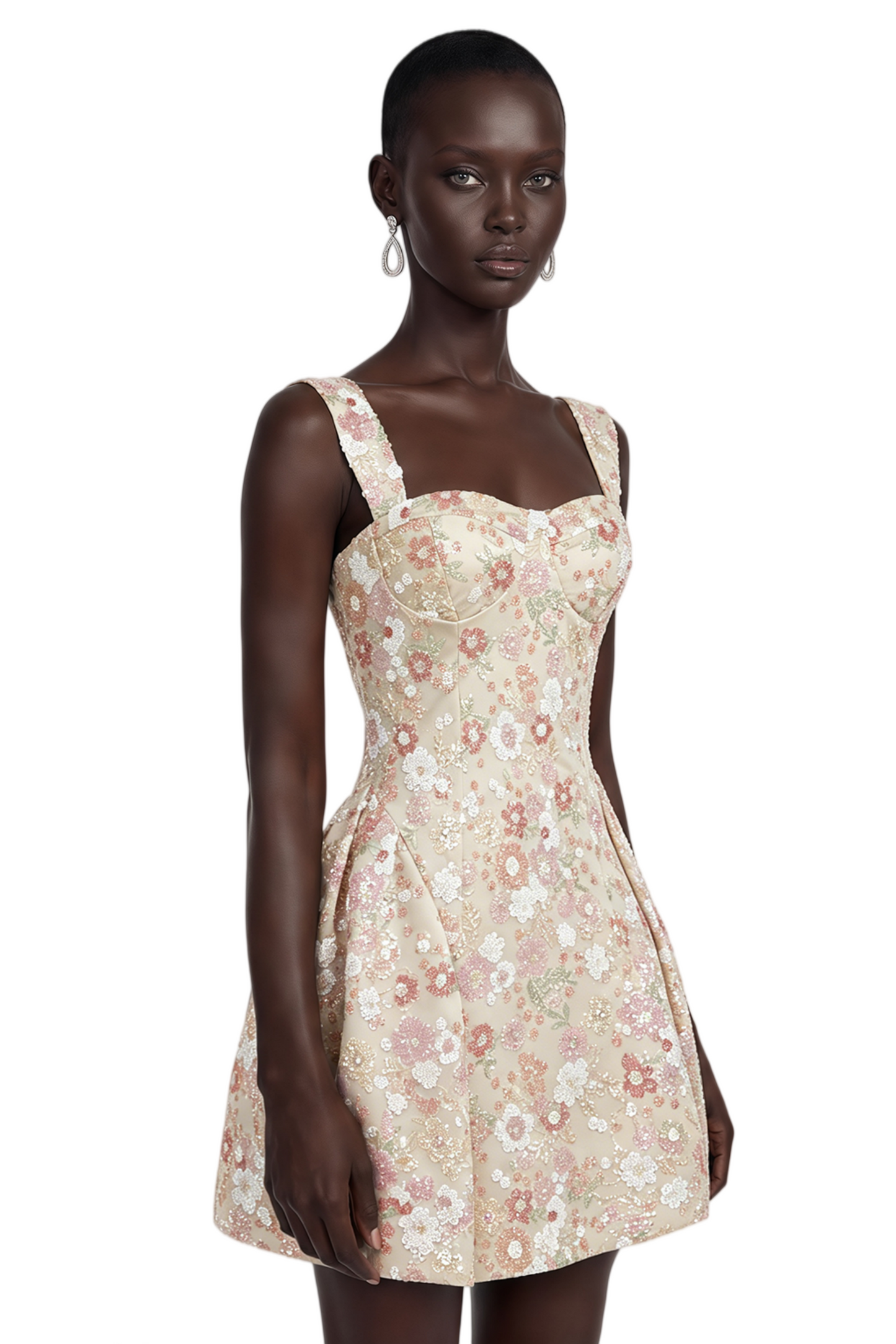 Ateretia Pink Floral Print Sequin Mini Dress