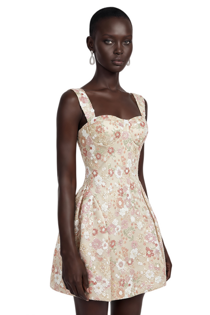 Ateretia Pink Floral Print Sequin Mini Dress