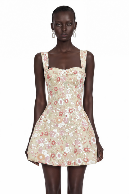 Ateretia Pink Floral Print Sequin Mini Dress