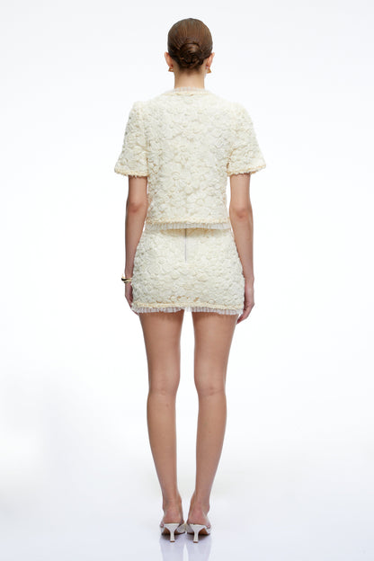 Aurelia Beige Floral Blouse & Mini Skirt Set