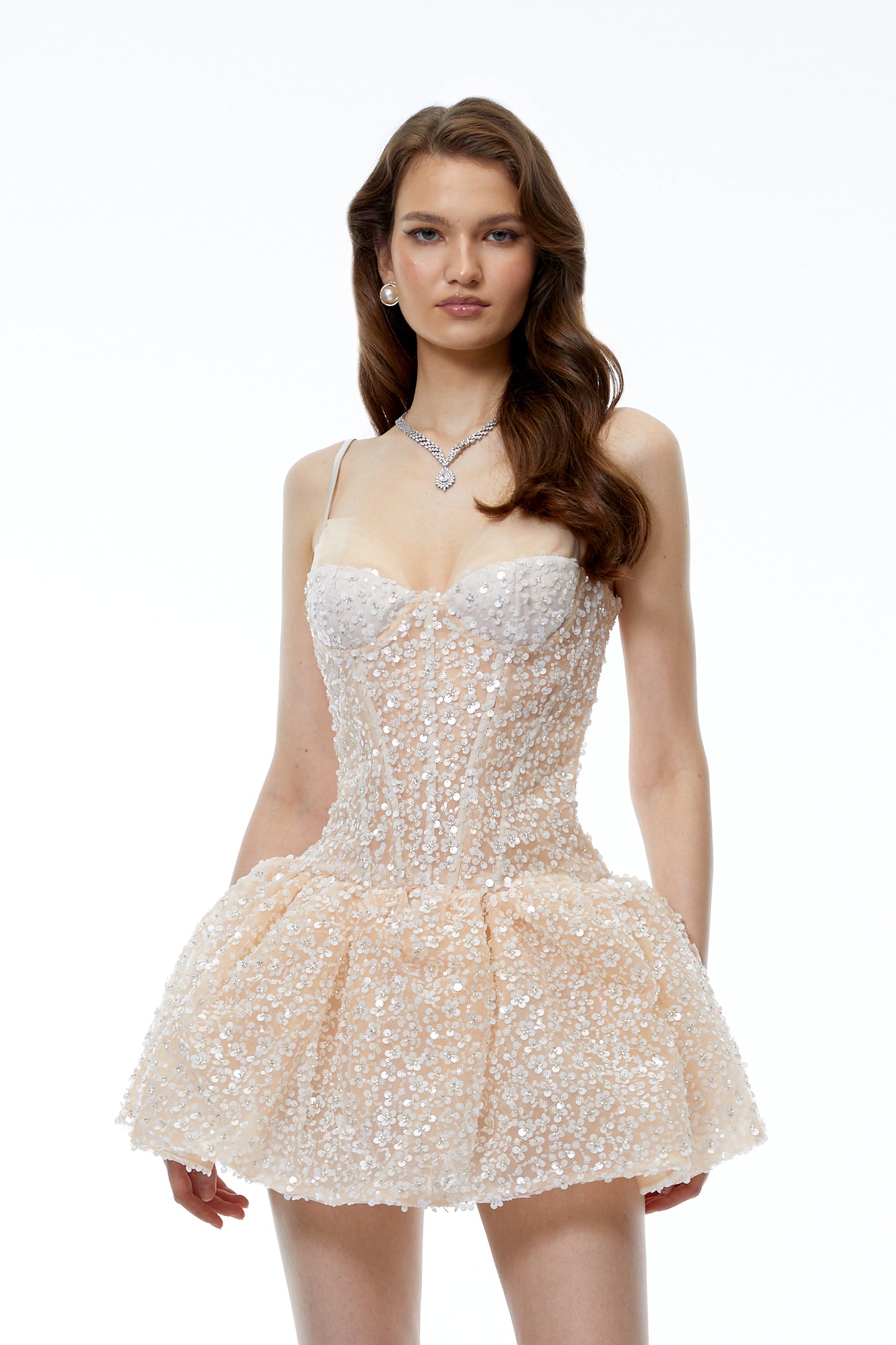 Aureliana Nude Sequin Sleeveless Mini Dress